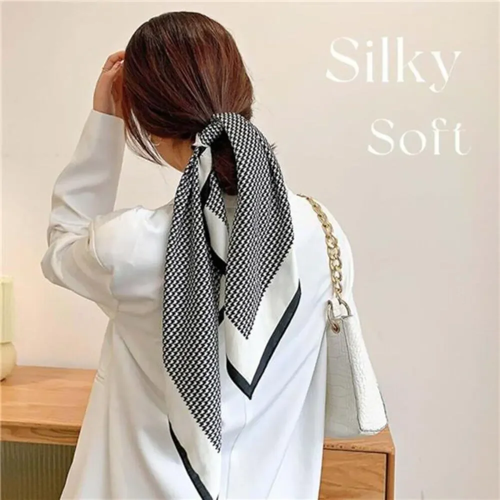 Hair Bandanas Scarf Lightweight Fashion Neck Silk Satin Head Black and White
